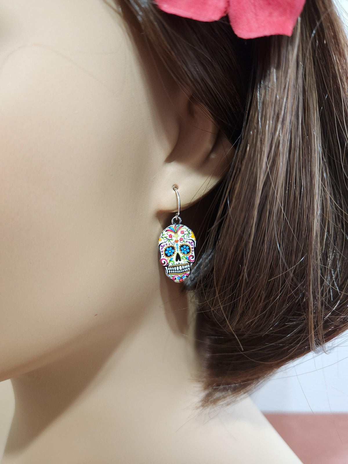 Sugar Skull Earrings - Dia de los Muertos Gift for Her or Him
