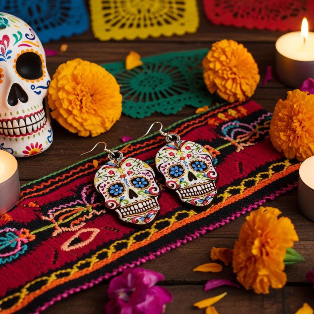 Sugar Skull Earrings - Dia de los Muertos Gift for Her or Him