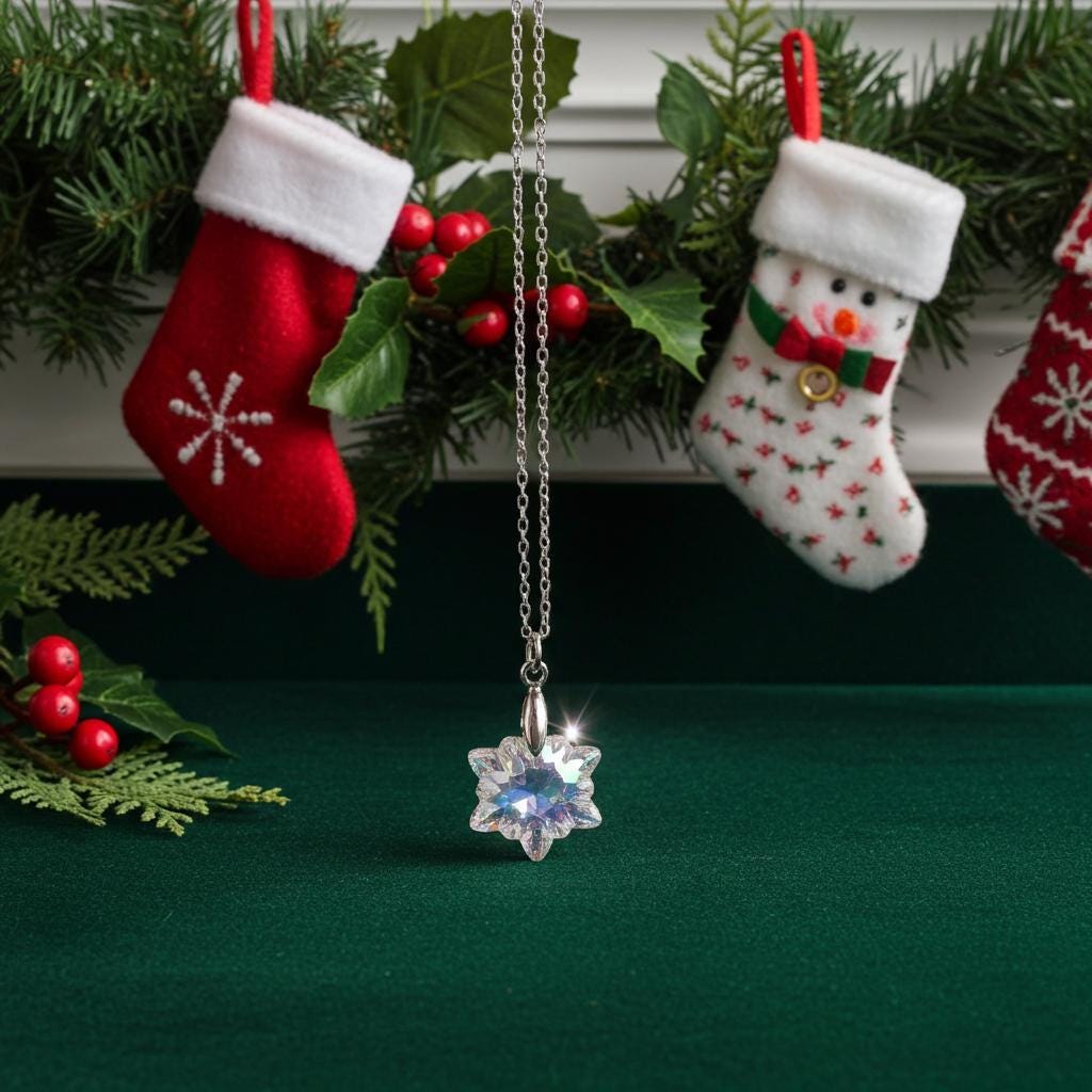 Crystal Snowflake Necklace - Sterling Silver Winter Pendant