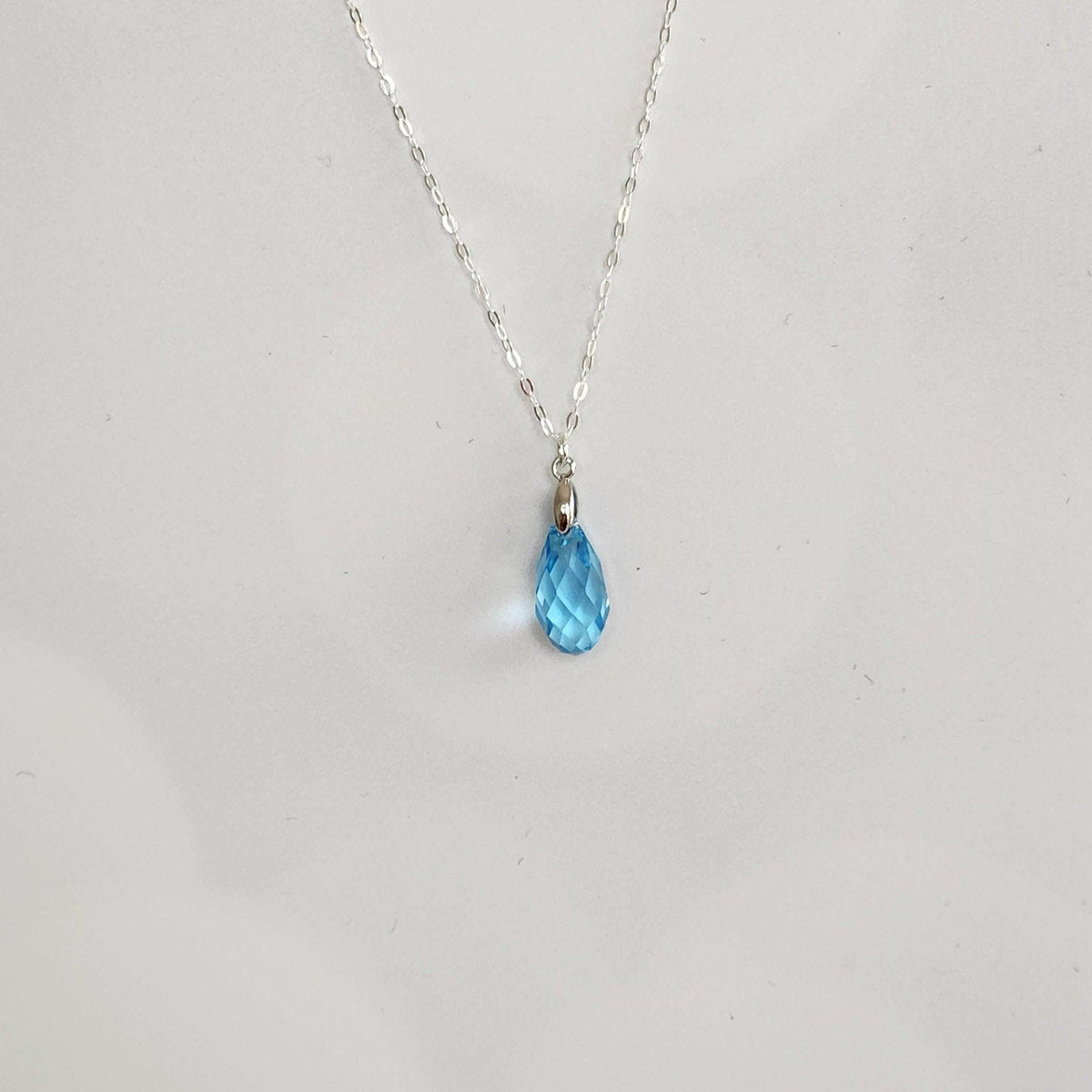 Aquamarine Crystal Necklace - Sterling Silver Briolette Pendant, March Birthstone