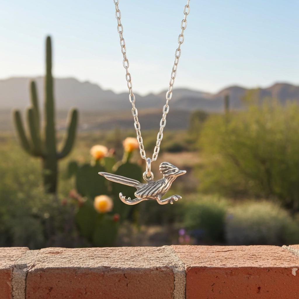 Sterling Silver Roadrunner Pendant Necklace - Southwest Bird Jewelry