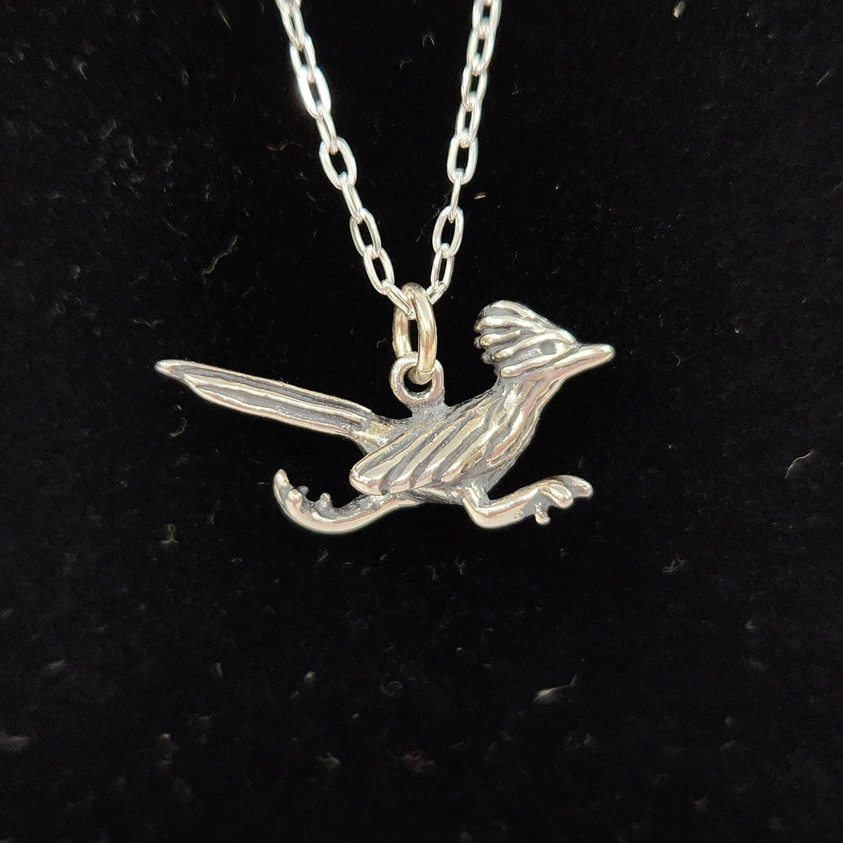 Sterling Silver Roadrunner Pendant Necklace - Southwest Bird Jewelry