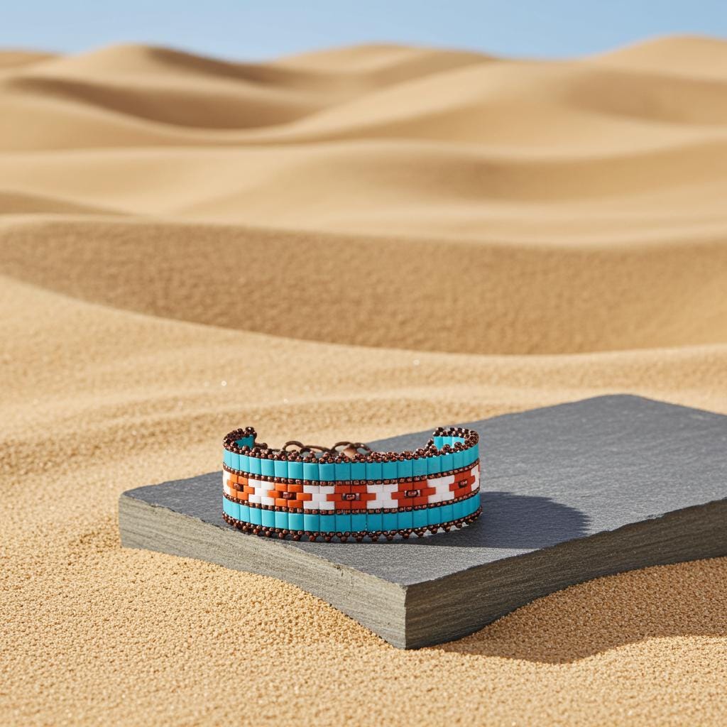 Handcrafted Seed Bead Bracelet - Southwest Geometric Design