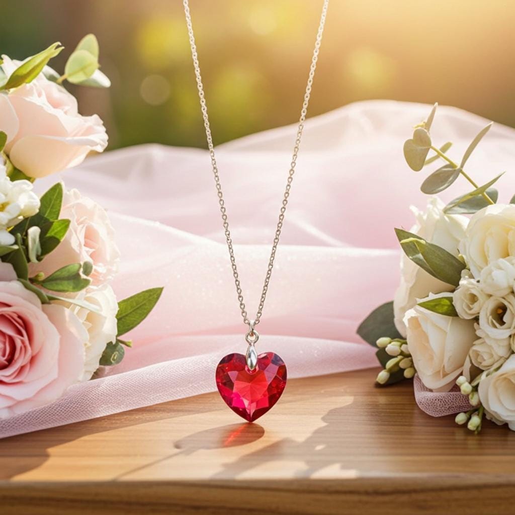 Austrian Crystal Heart Pendant Necklace - Sterling Silver Chain, Valentine's Gift
