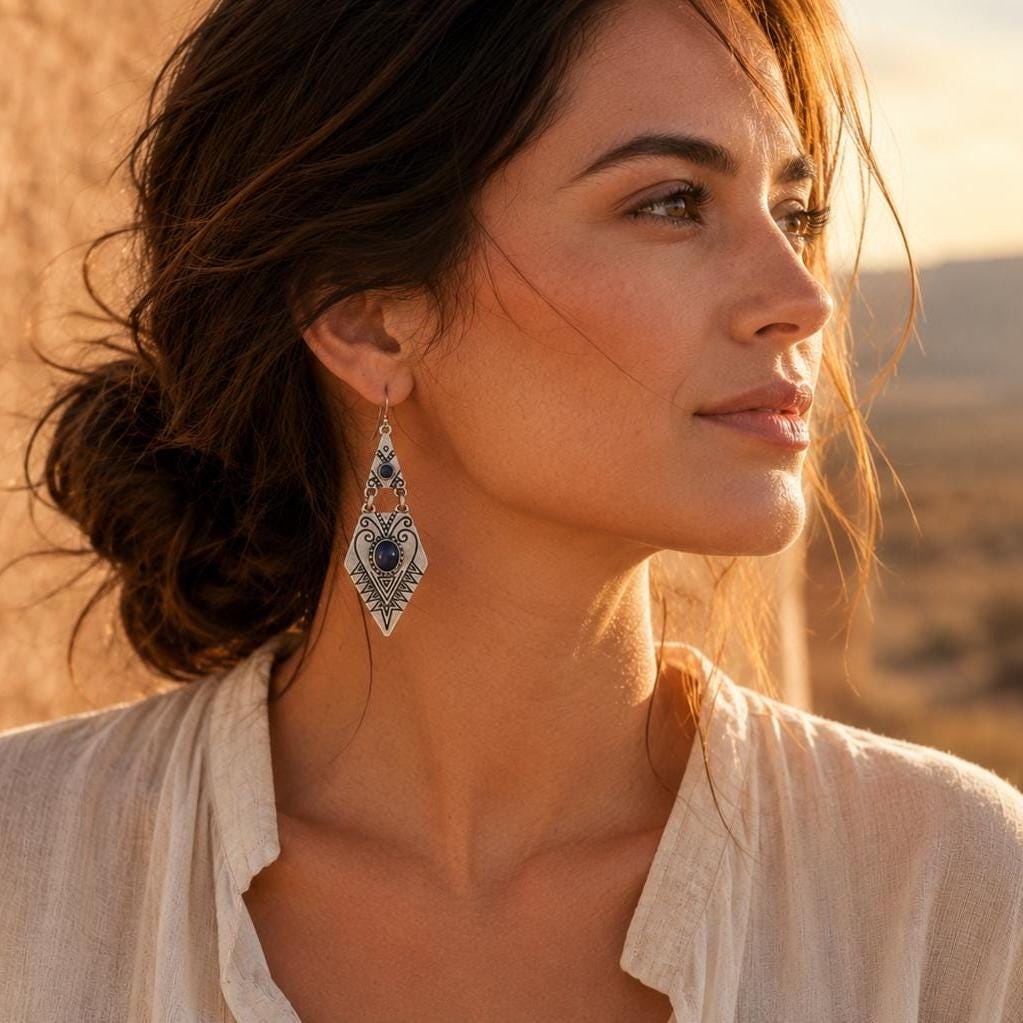Western Heart Earrings - Rustic Silver Drop Jewelry Gift for Her