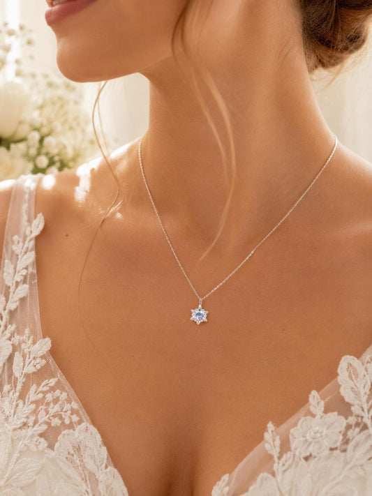 Crystal Snowflake Necklace - Sterling Silver Winter Pendant