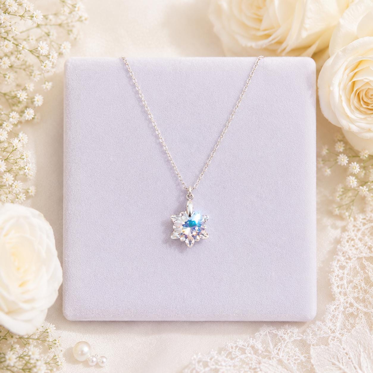 Crystal Snowflake Necklace - Sterling Silver Winter Pendant
