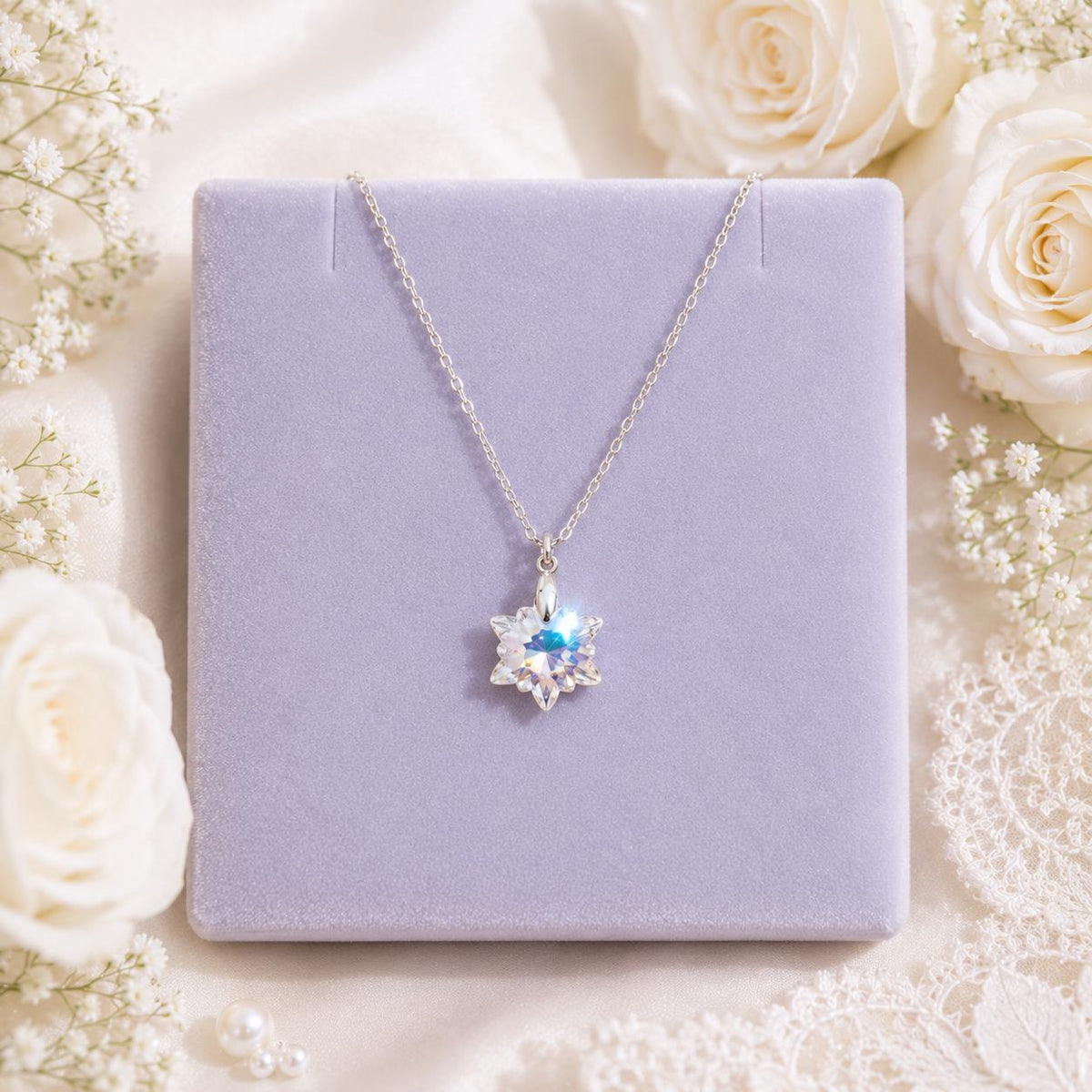Crystal Snowflake Necklace - Sterling Silver Winter Pendant