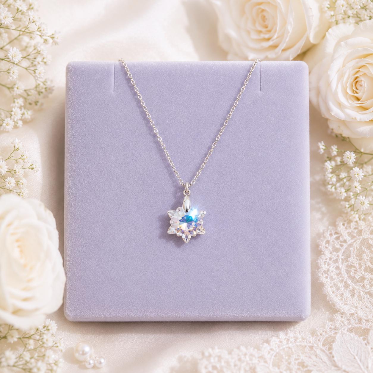 Crystal Snowflake Necklace - Sterling Silver Winter Pendant