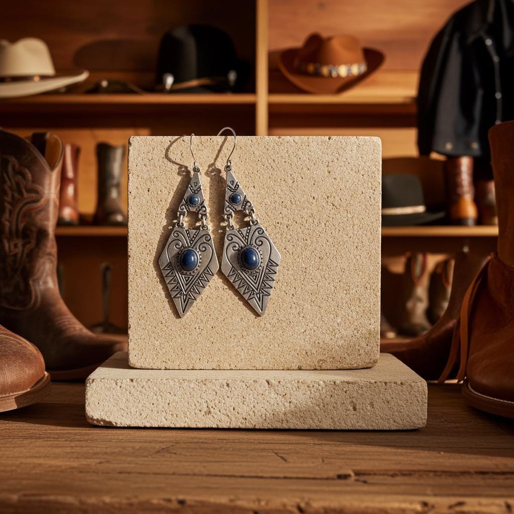 Western Heart Earrings - Rustic Silver Drop Jewelry Gift for Her