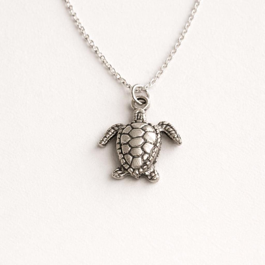 Antique Silver Sea Turtle Necklace – Minimal Coastal Everyday Jewelry