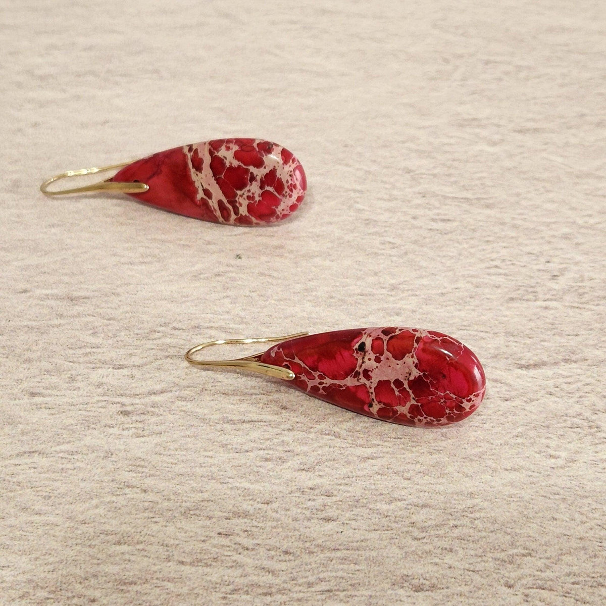 Red Teardrop Earrings - Natural Jasper Drops