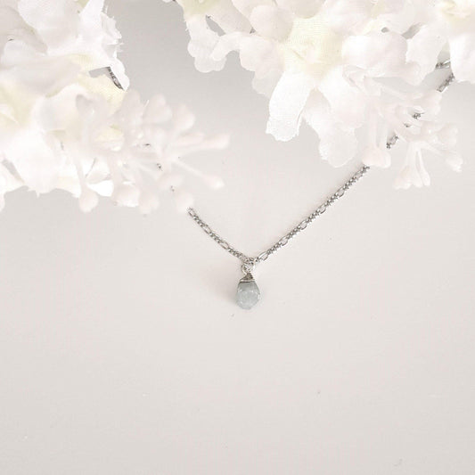 Raw Aquamarine Nugget Pendant - Sterling Silver March Birthstone Necklace