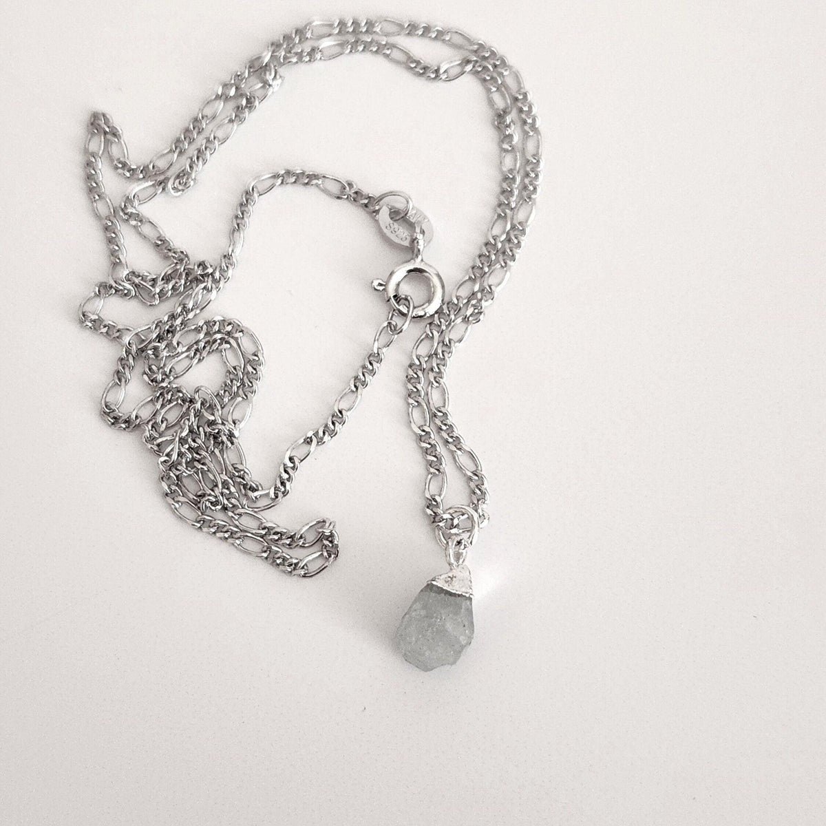 Raw Aquamarine Nugget Pendant - Sterling Silver March Birthstone Necklace