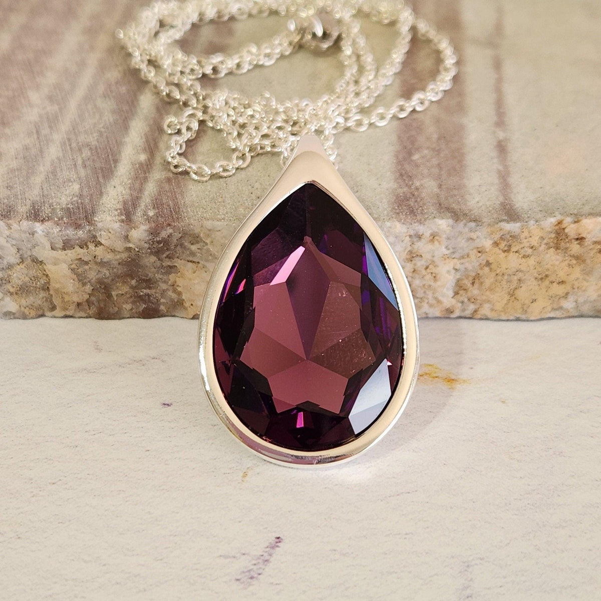 Crystal Pear Pendant Necklace - Teardrop Statement Jewelry