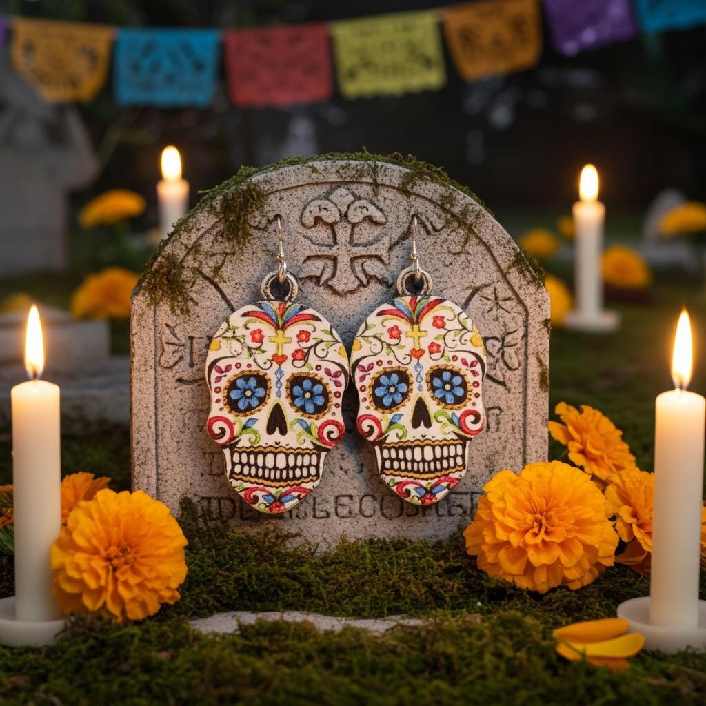 Sugar Skull Earrings - Dia de los Muertos Gift for Her or Him
