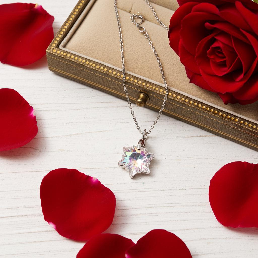 Crystal Snowflake Necklace - Sterling Silver Winter Pendant