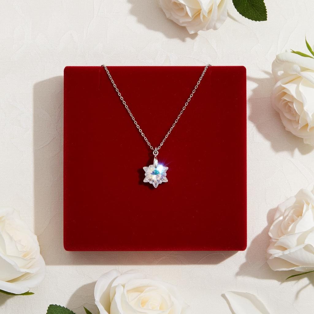 Crystal Snowflake Necklace - Sterling Silver Winter Pendant