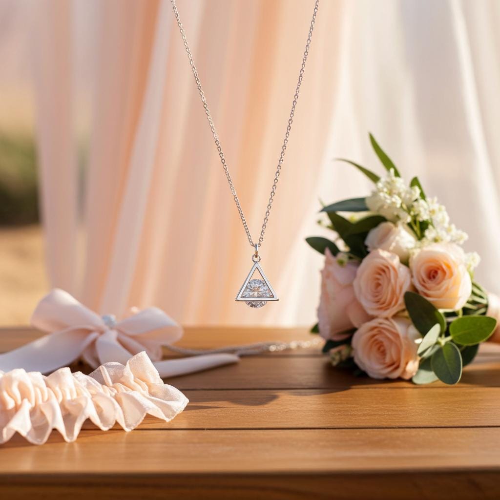 Sterling Silver CZ Pyramid Necklace - Dainty Cubic Zirconia Pendant