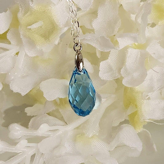 Aquamarine Crystal Necklace - Sterling Silver Briolette Pendant, March Birthstone