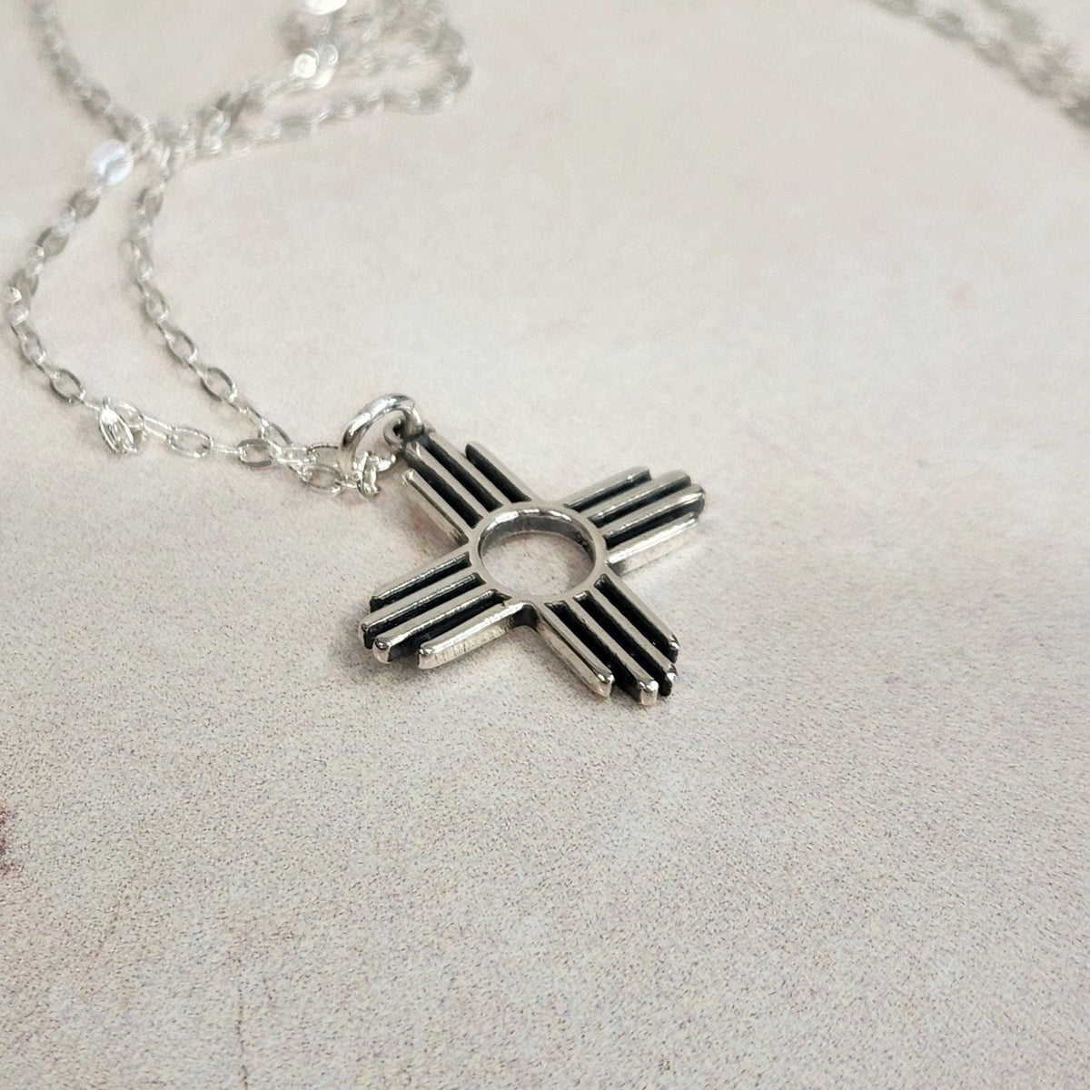 Sterling Silver Zia Sun Pendant Necklace - Southwest Pueblo Design Jewelry
