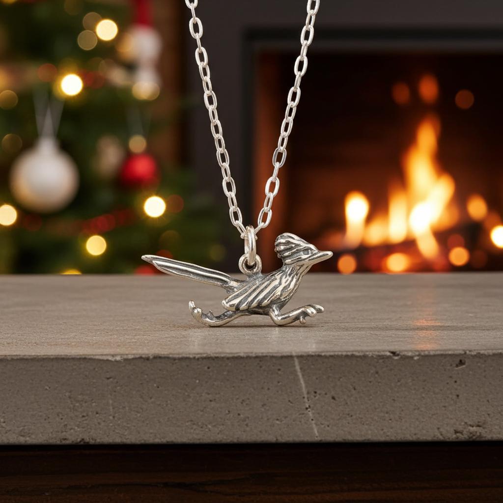 Sterling Silver Roadrunner Pendant Necklace - Southwest Bird Jewelry