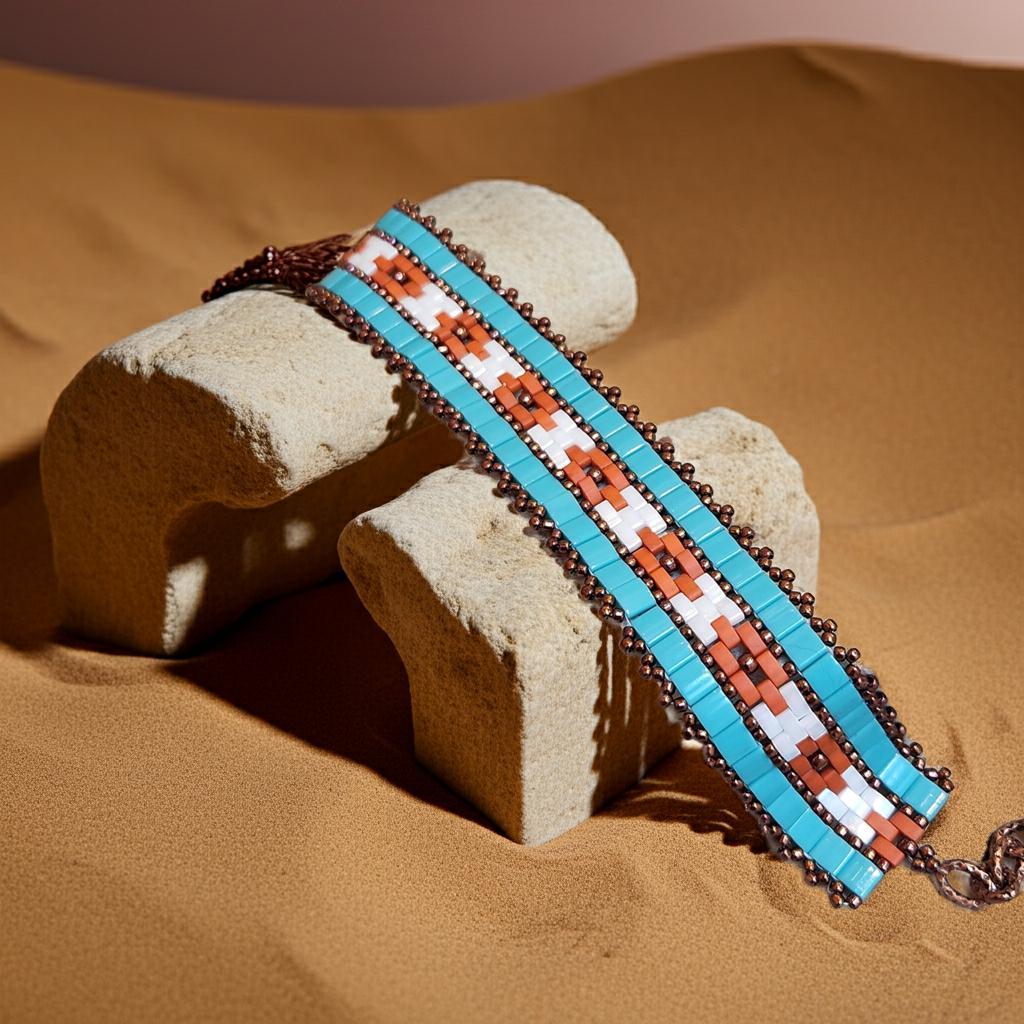 Handcrafted Seed Bead Bracelet - Southwest Geometric Design