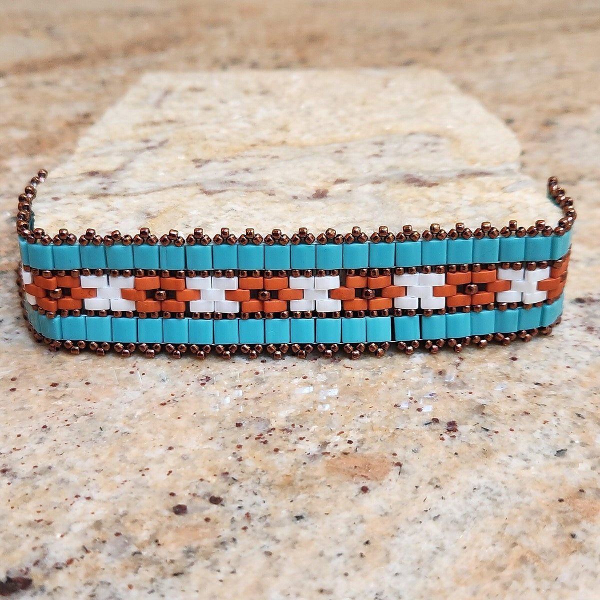 Handcrafted Seed Bead Bracelet - Southwest Geometric Design