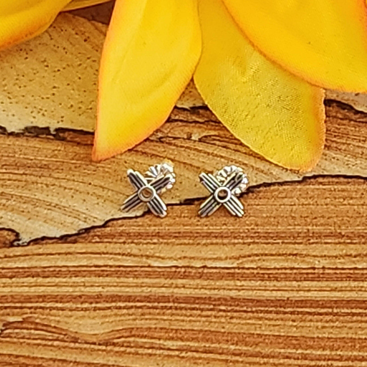 Sterling Silver Zia Sun Post Earrings - Southwestern Pueblo Design