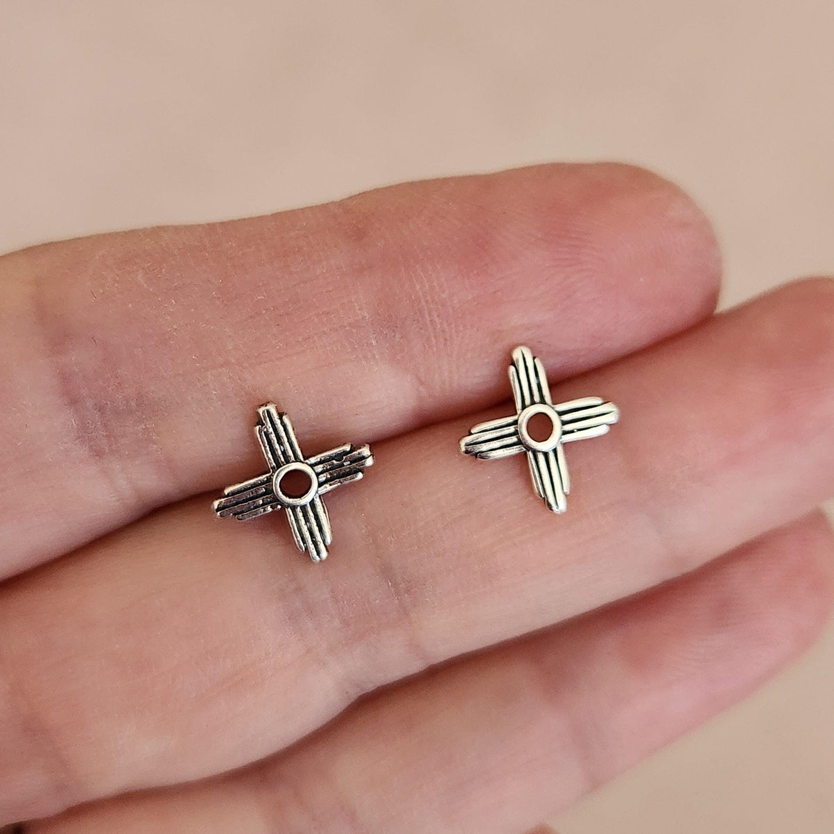 Sterling Silver Zia Sun Post Earrings - Southwestern Pueblo Design