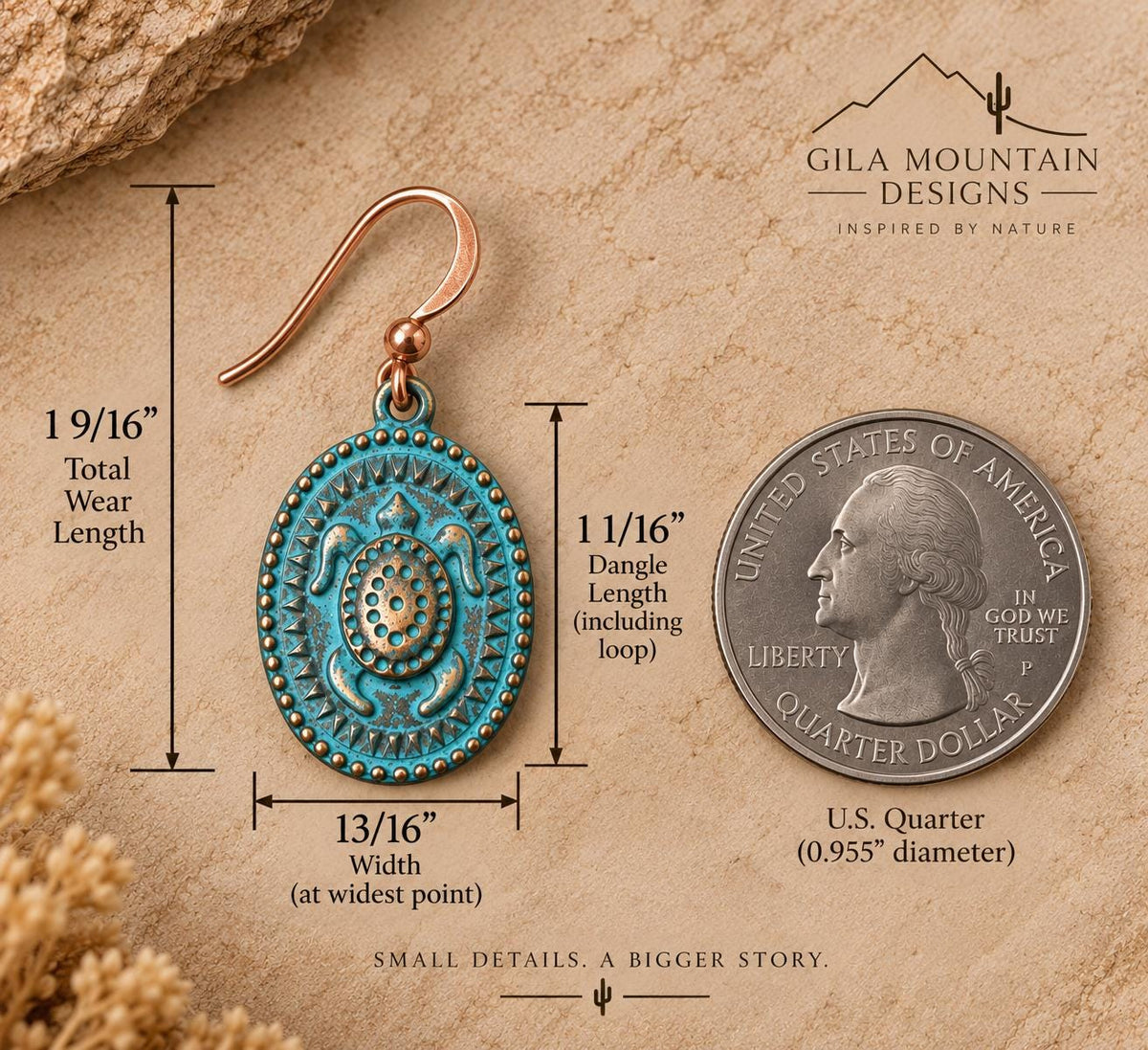 Rustic Patina Copper Sea Turtle Earrings – Turquoise Blue Dangle Earrings