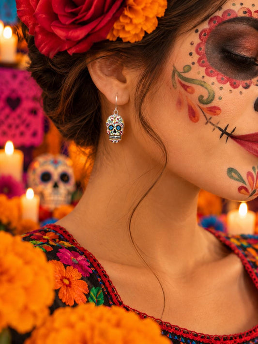 Sugar Skull Earrings - Dia de los Muertos Gift for Her or Him