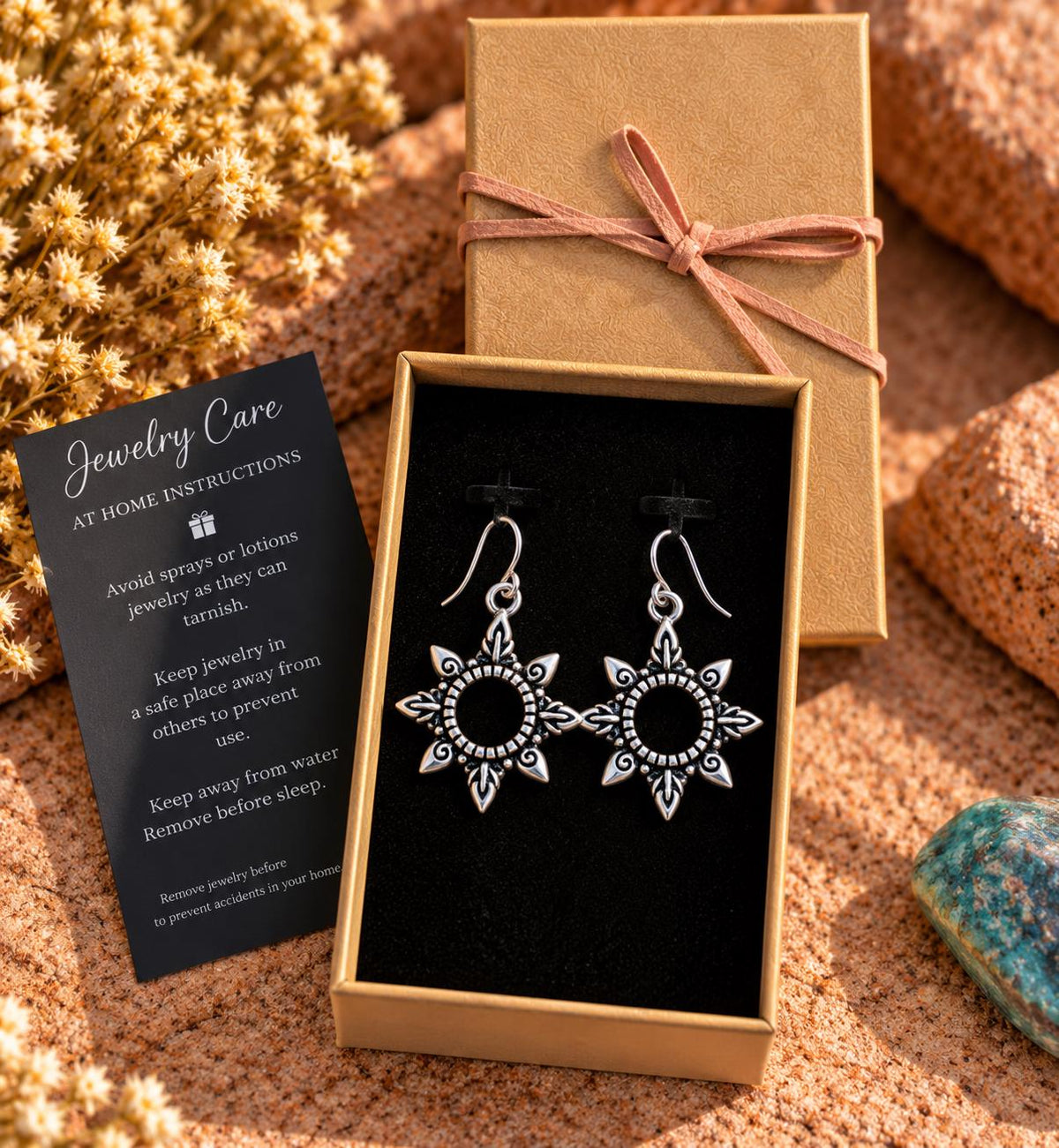Petite Open Sunburst Earrings | Southwestern Dangle Drops | Antiqued Silver Sun | Small Boho Earrings