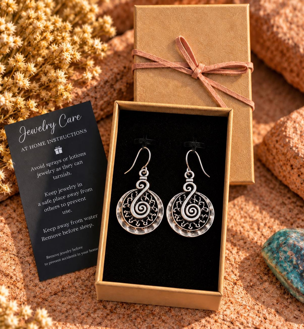 Rustic Spiral Filigree Earrings | Silver Tone Tribal Dangle Drops | Boho Cutout Design | Lightweight Artisan Style Jewelry