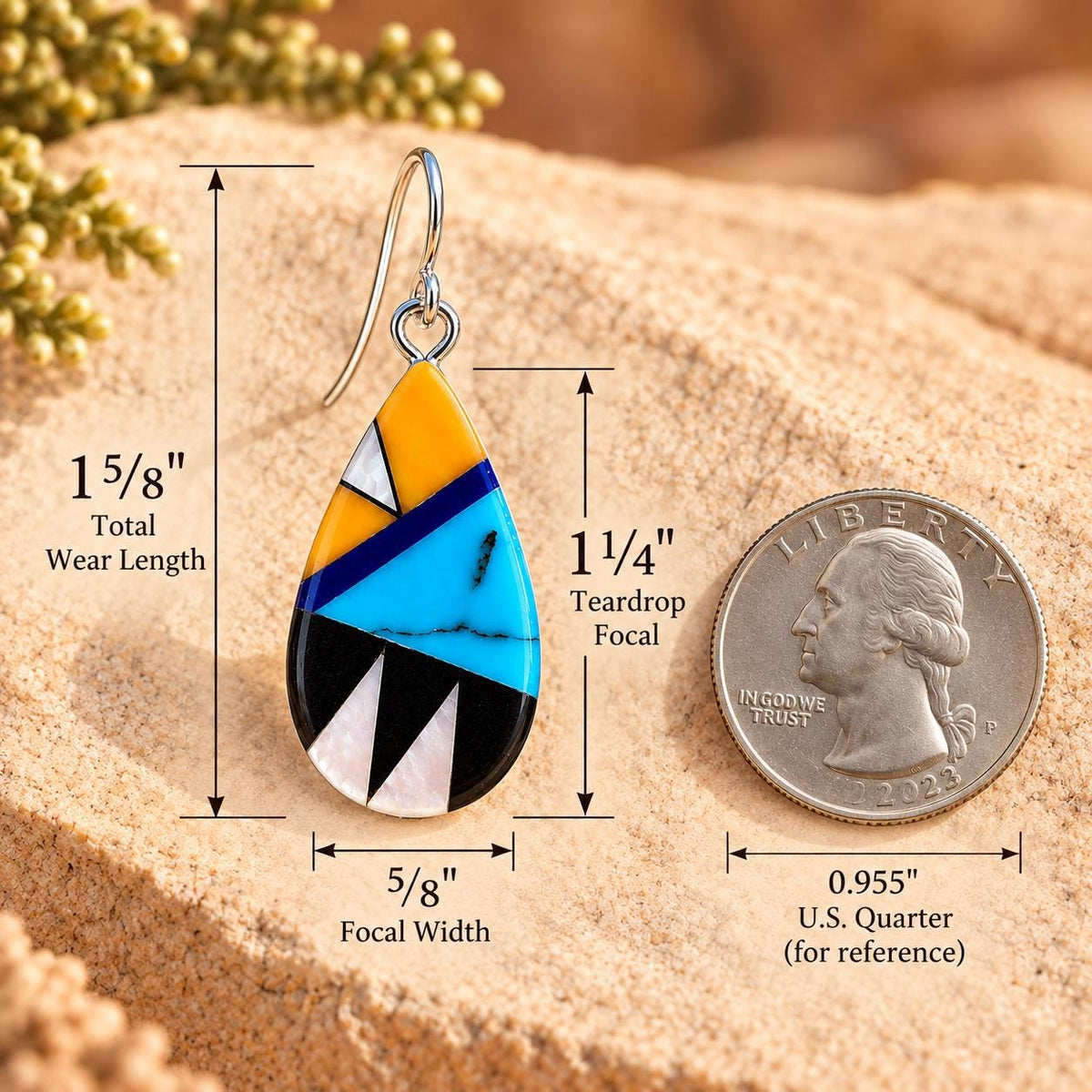 Southwestern Teardrop Earrings – Mother of Pearl & Colorful Geometric Resin Inlay