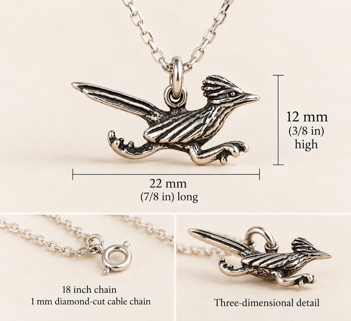 Sterling Silver Roadrunner Necklace – Symbol of Freedom, Speed & Southwest Spirit
