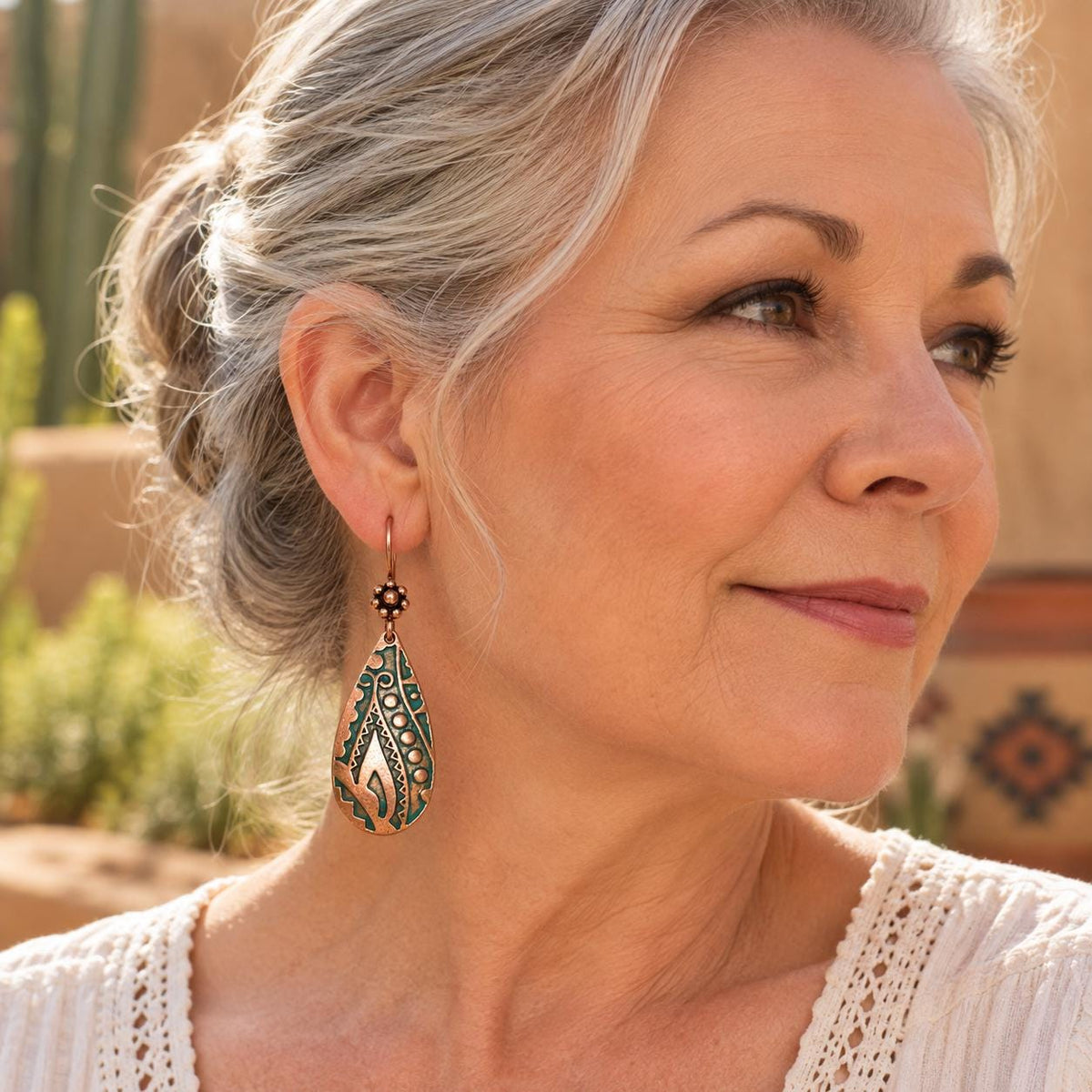 Antique Copper Teardrop Earrings | Green Southwest Inspired Dangle Earrings