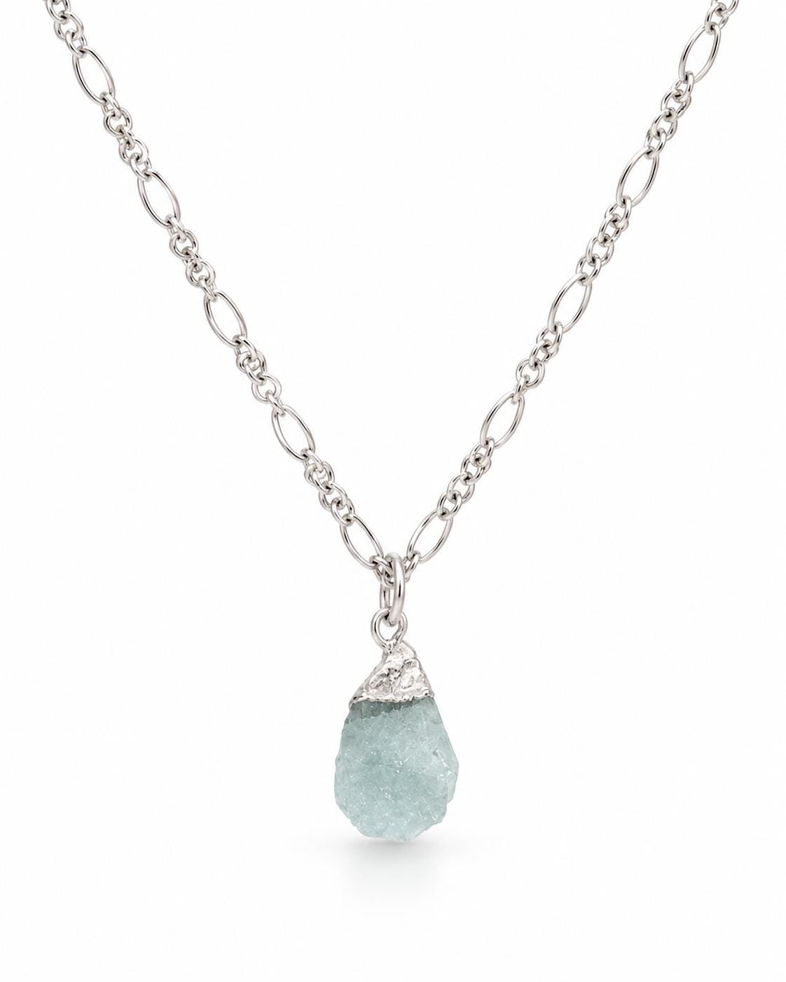 Raw Aquamarine Nugget Pendant - Sterling Silver March Birthstone Necklace