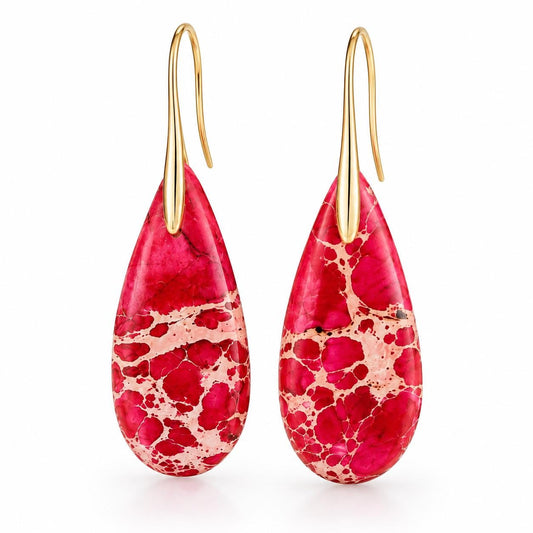 Red Teardrop Earrings - Natural Jasper Drops
