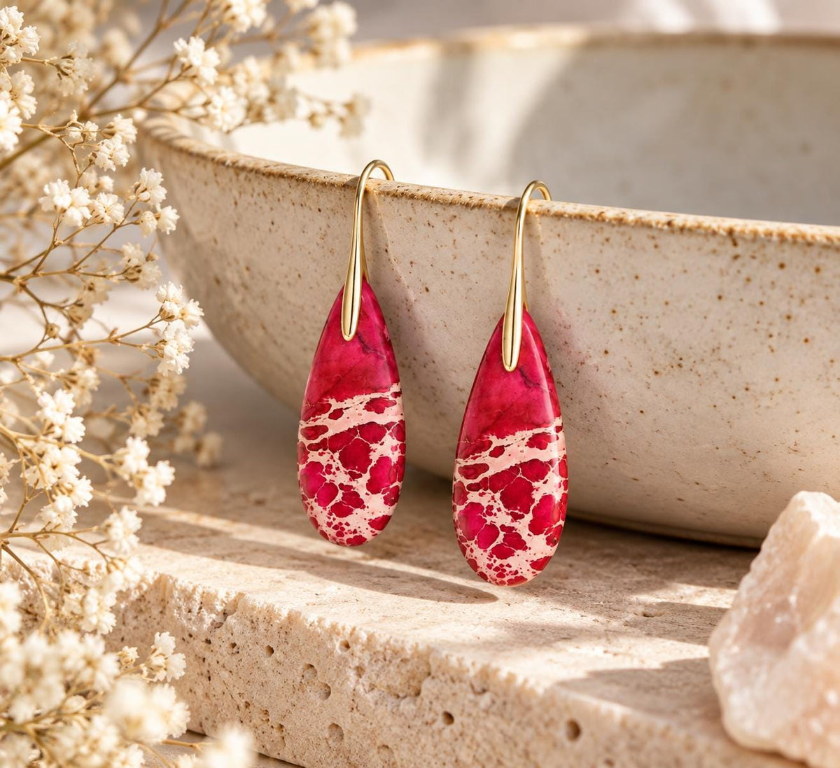 Red Teardrop Earrings - Natural Jasper Drops