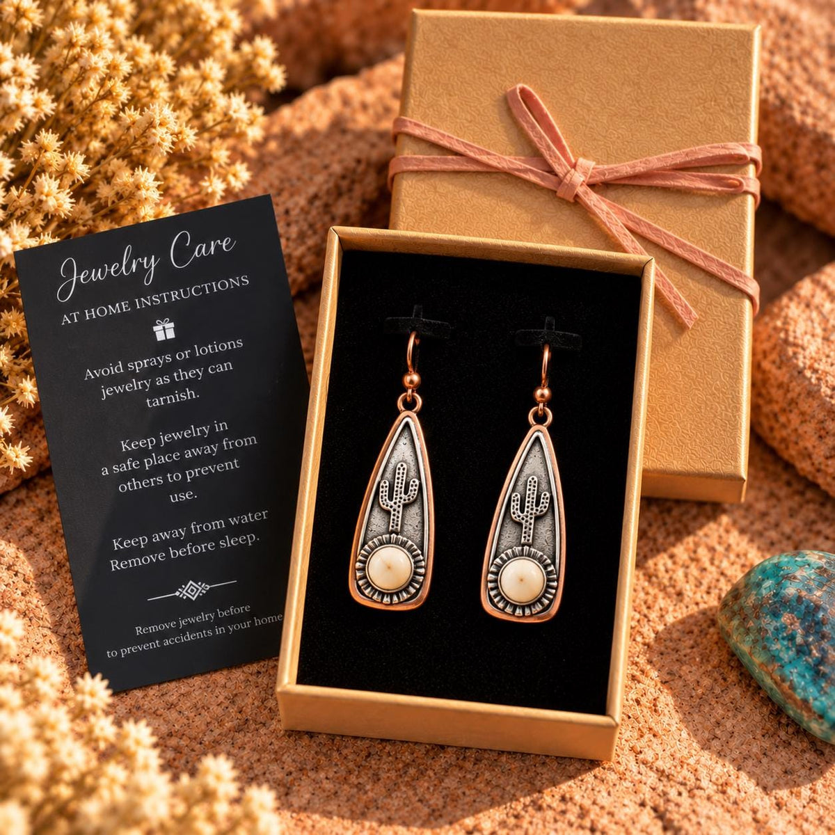 Southwestern Cactus Earrings | Copper & Silver Tone Desert Dangle Earrings with Niobium Ear Wires