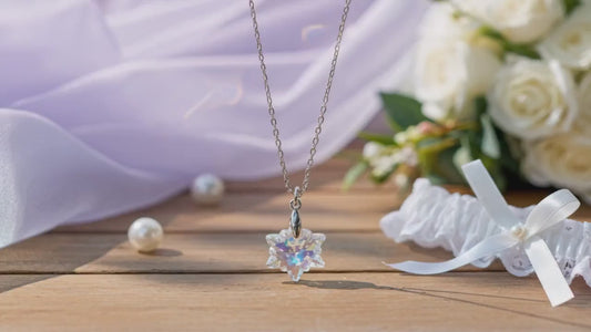 Aurora Borealis Edelweiss Crystal Pendant Necklace, Sterling Silver Chain, Adjustable Length